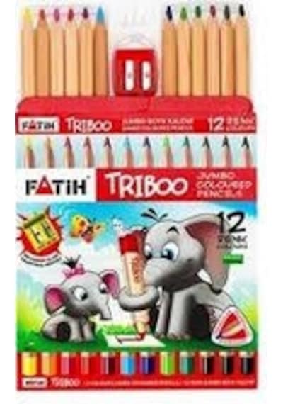 Fatih Triboo Jumbo Kuru Boya Kalem 12 Renk + Kalemtraş