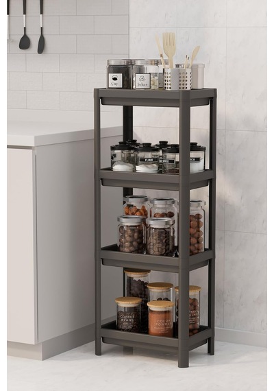 Vesken 4 Katlı Mutfak Banyo Dolabı Raf Ünitesi, 100x36x23 Cm, Siyah Mfks-om-1016b