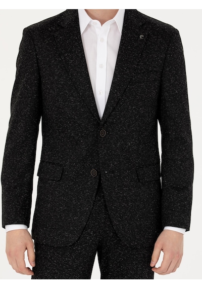 Cacharel Siyah Slim Fit Yün Karışımlı Klasik Ceket