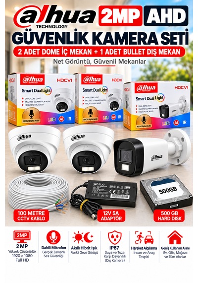 3'lü 2mp Ahd Full Color Renkli Gece Görüş Kamera Seti