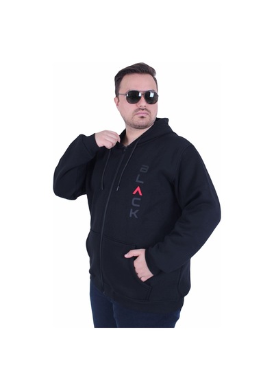 Moc Grande Mocgrande Büyük Beden Kapüşonlu Fermuarlı 3ip Sweat Black 25716 Sıyah Siyah
