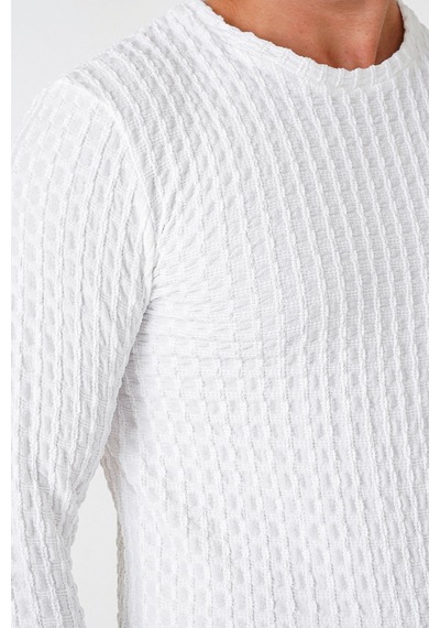 Efor Slim Fit Esnek Pamuklu Dokulu Kumaş Uzun Kollu Ekru Tişört Ts 934