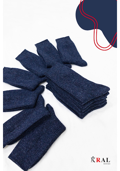 Kral Socks 12 Çift Kışlık Yün Çorap Lambswool Özel Kuzu Yünlü Kadınlar Için Termal Özellikli Çorap Lacivert