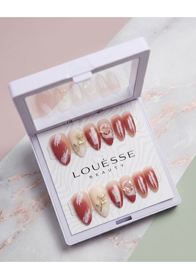 Louésse Rose Dust Takma Tırnak 12 Li Nude Kiremit Ton Altın Detaylı Elegant Nail
