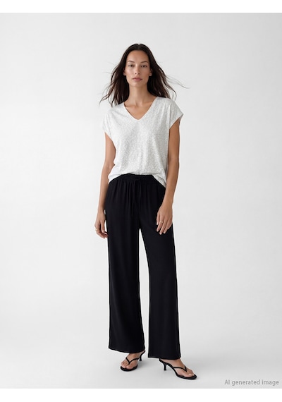 Lcw Everyday Siyah Beli Lastikli Geniş Paça Kadın Pantolon