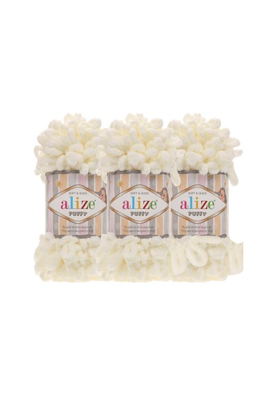 Puffy 3 Lü Paket El Örgü İpi - Şişsiz 100g X 3 Adet Renk No: 62 - Açık Krem