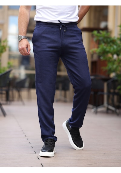 Keten Jogger Pantolon Koyu Mavi