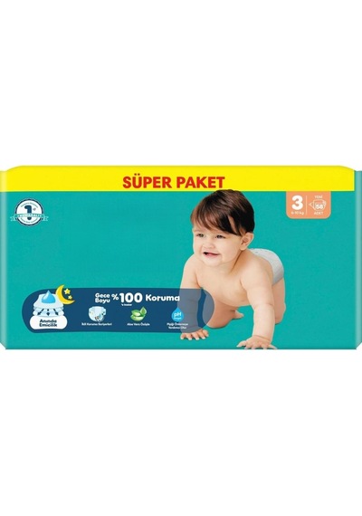 Aktif Bebek Süper Paket Bebek Bezi 3 Beden 58 Adet 6 Beden