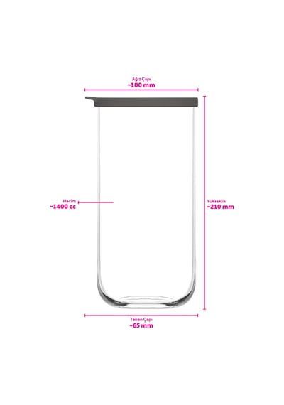 Lav Duo Cam Saklama Kabı 2'li Büyük Boy 1400 ml Gri Plastik Kapaklı