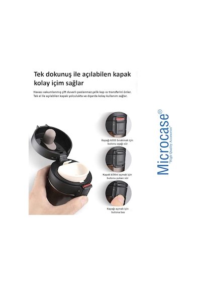 Paslanmaz Çelik 380 ml Çay Kahve Mug Termos Bardak - AL3114 Siyah