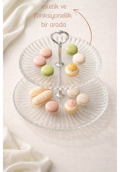 El Yapımı Cam, Pure Model 2 Katlı Yuvarlak Sunumluk Şeffaf