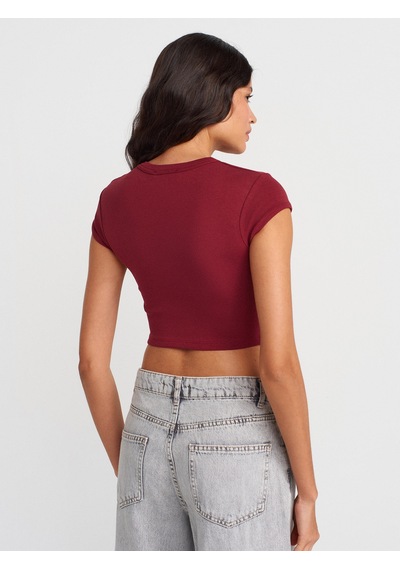Dilvin 31810 Bisiklet Yaka Crop T-shirt-açık Bordo Açık Bordo