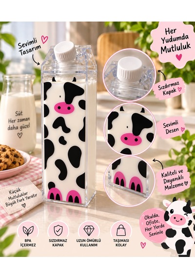 İnek Desenli Sütlük Dekoratif Buzdolabı Süt Kabı 500 Ml Çok Renkli