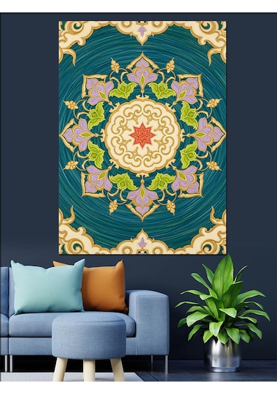Ahşap Tablo Yeşil Mandala Yuvarlak Desen