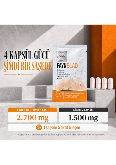 Faynblad D-mannoz, Cranberry Turna Yemişi , Kondroitin Sülfat Ve Hyaluronik Asit Takviyesi 30 Saşe