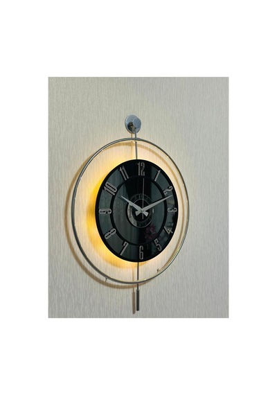 Pey Aksesuar Metal Camlı Duvar Saati Krom Statık 50 X 70cm Orta Boy Işıklı M51-kromgrı-füme-siyah-gümüş M51-kromgrı-füme-siyah-gümüş