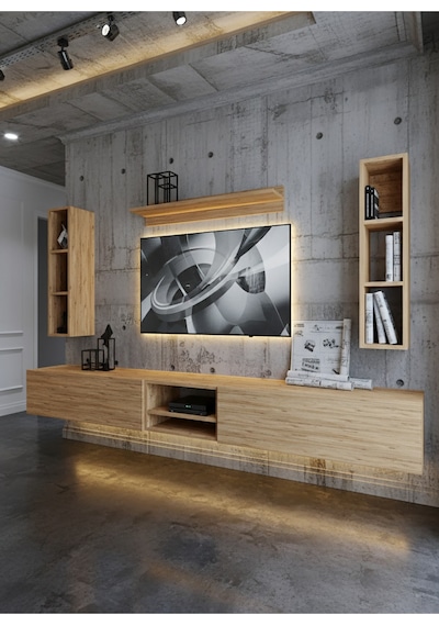Resital Ledli Duvara Monte Tv Sehpası - Çam - W6001-6 Çam