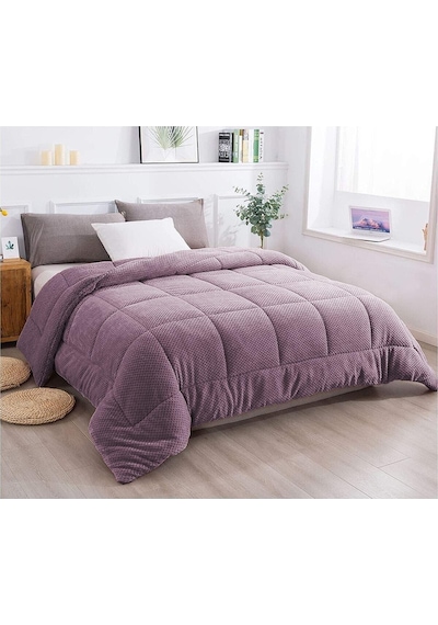 Ultra Yumuşak Çift Taraflı Wellsoft Peluş Yorgan Çift Kişilik Yıkanabilir 200x220 Cm Lila Lila