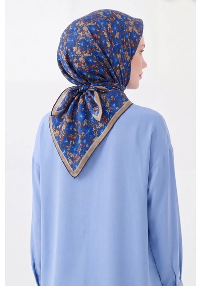 Silk Home Mini Floral Desen Soft Pamuk Eşarp Saks mavi