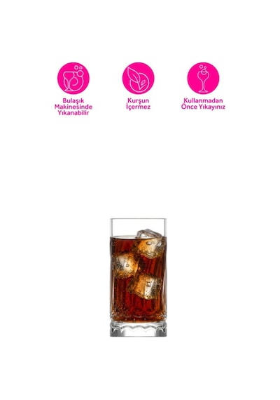 Lav Wave Cam Meşrubat Bardağı 4'lü 390 ml (Büyük Su/Soğuk Kahve/Kokteyl Bardağı )