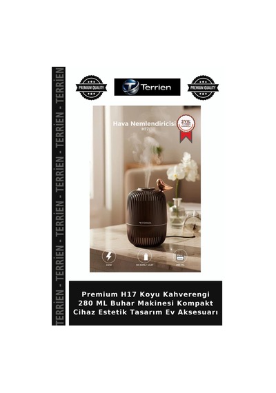 Premium H17 Koyu Kahverengi 280 Ml Buhar Makinesi Kompakt Cihaz Estetik Tasarım Ev Aksesuarı