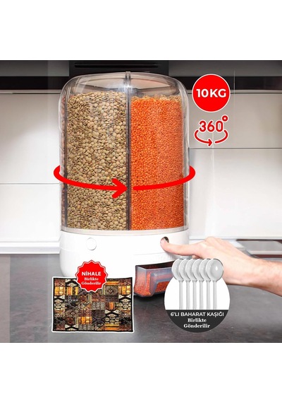 Bakliyat Organizeri, Bakliyat Saklama Kabı, 10 Kg Kapasiteli Styles Gıda Ve Bakliyat Saklama Ka Beyaz