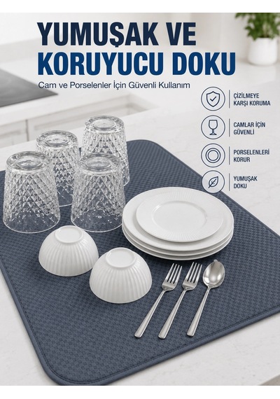 Mey İthalat Su Emici Bulaşık Kurutma Matı Kaydırmaz Ve Yumuşak Dokulu Kurutmalık Diğer