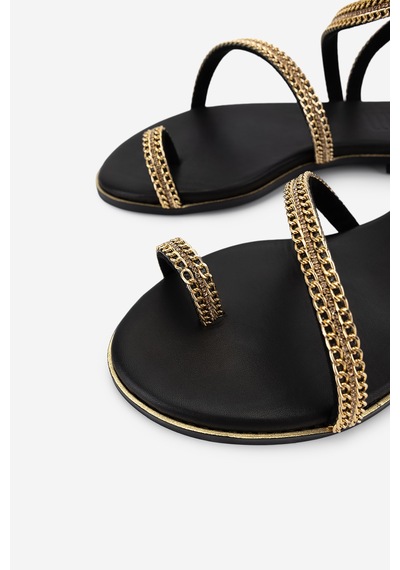 Valmenti Kadın Hakiki Deri Black/gold Düz Sandalet 1141 740 Bn Sndlt Y26 Black/gold Siyah - Altın