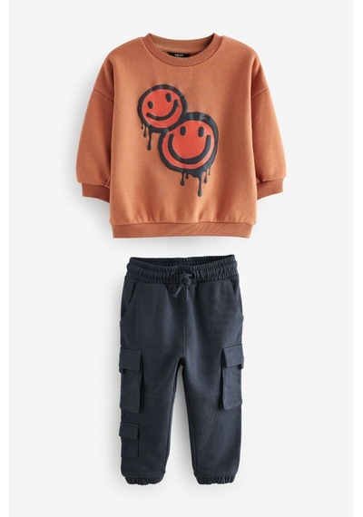 Lolliboomkids Erkek Çocuk Smile Desenli Kışlık 3 İplik Pamuklu Sweatshirt Kargo Eşofman Alt-üst Takım Turuncu Lolliboomkids Erkek Çocuk Smile Desenli Kışlık 3 İplik Pamuklu Sweatshirt Kargo Eşofman Alt-üst Takım Turuncu