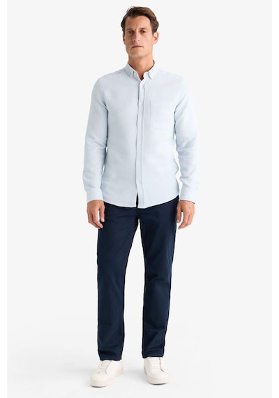 DeFacto Slim Fit Dar Kesim Polo Yaka Dokulu Uzun Kollu Gömlek T2066AZ25SPBE723