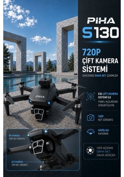 S130 Drone 2Batarya&30Dakika Uçuş 720p Çift Kamera Engelden Kaçınma Drone