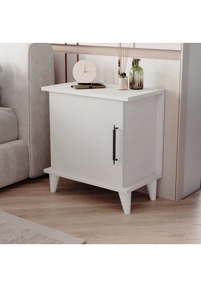 Adela Raflı Modern Komodin - Beyaz