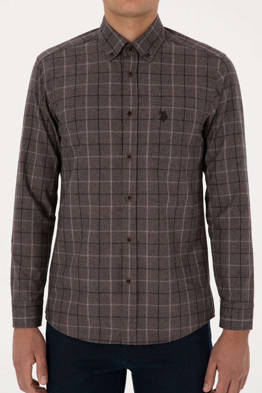 U.s. Polo Assn. Erkek Kahverengi Gömlek Desenli 50308555-vr029 Kahverengi