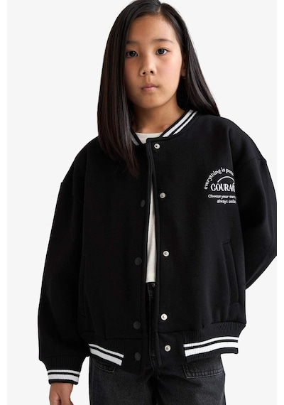 Defacto Kız Çocuk Okula Dönüş Slogan Baskılı Bisiklet Yaka Kalın Sweatshirt Kumaşı Hırka F2194a825aubk81 Siyah
