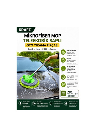 Lexroo Krafz Alüminyum Gövdeli Teleskopik Araç Yıkama Mopu Uzayab