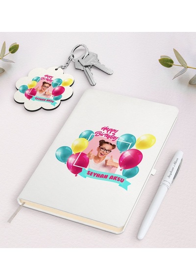 Kişiye Özel Fotoğraflı Doğum Günü Beyaz Defter Kalem Ve Anahtarlı N11.20481