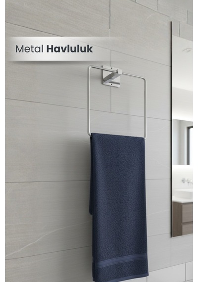 Yapışkanlı Krom Havluluk Kare Banyo Pratik Havluluk Krom