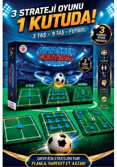 Attacker Football Challenge 3 Strateji Oyunu 1 Kutuda 3 Taş 9 Taş Futbol Zeka Oyunu -