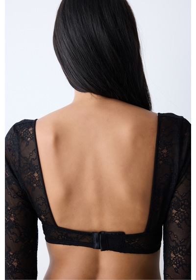 Penti Lace Dantel Uzun Kollu Siyah Büstiyer