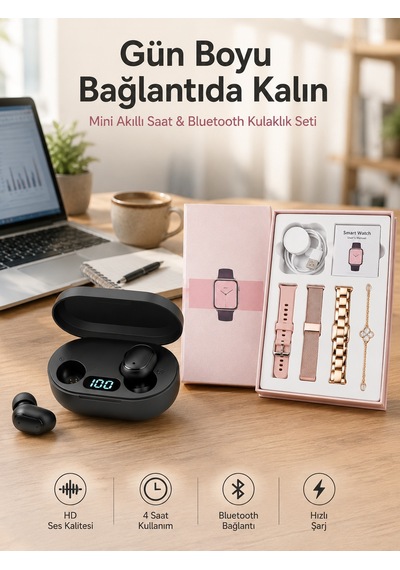 Nabız Ölçer  Bileklikli Akıllı Saat Ve Dijital  Göstergeli Bluetooth Kulaklık Çoklu Şarj Girişi