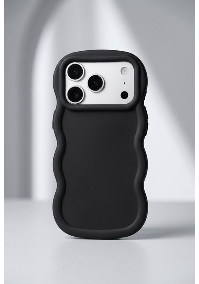 Apple iPhone 17 Pro Uyumlu Dalgalı Tasarım Kamera Korumalı Mat Silikon Kılıf-54172 Siyah