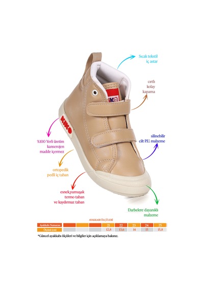 Kiko Kids Garf Günlük Cırtlı Kız Bebek Bot Ayakkabı Ten Ten Ten Rengi