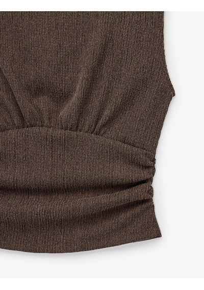 Koton Büzgülü Kayık Yaka Slim Fit Bürümcük Kolsuz Bluz Kahverengi 6sal30170ık Kahve