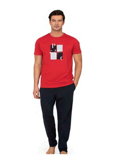 Pierre Cardin 6126 Erkek Kısa Kollu Bisiklet Yaka Pijama Takımı-kırmızı