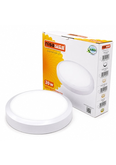 20w Beyaz Metal Kasa Sıva Üstü Yuvarlak Ledli Glop Armatür Ip20 6500k - 1800lm E1212/b 5523 Abanoz