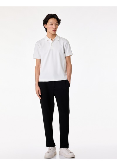 Koton Kısa Kollu Düğmeli Polo Yaka Slim Fit Tişört Beyaz 6sam10077mk