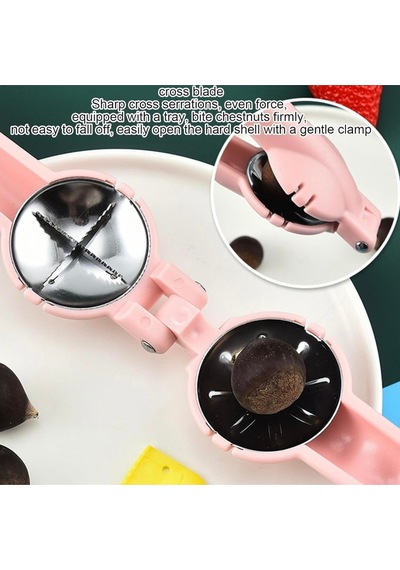 1 Adet Yeni Tasarım Ergonomik Paslanmaz Çelik Hazneli Ceviz Kırıcı Kestane Kesici Plastik Pembe