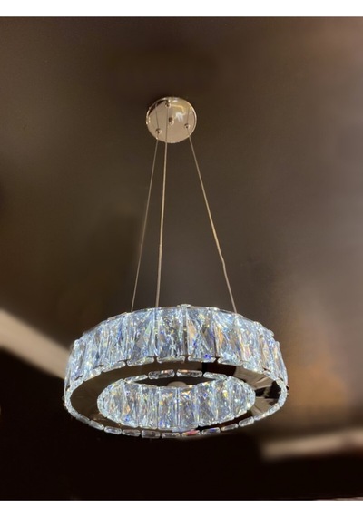 Modern Krom Sarkıt Kristal Taşlı Power Led 3 Renk Avize