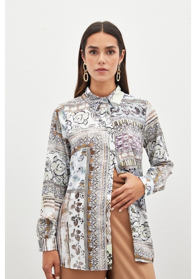 Sateen Klasik Desenli Gömlek - Camel