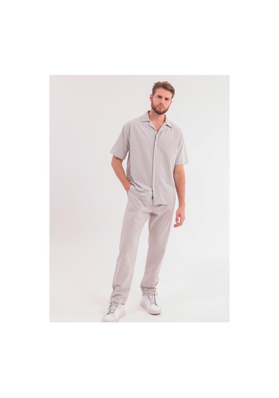 Erkek Siyah Keten Takım Oversize Gömlek & Pantolon 2'li Set Bağcıklı Rahat Yazlık Kombin Taş